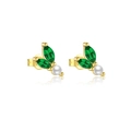 Orecchini a lobo foglia in argento S925 con pietre verdi e perle bianche eleganti - Argento 925 / Oro 18K