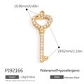 Golden stainless steel key pendant charm with sparkling rhinestones for jewelry making - Rhinestone Key Single Pendant (PJ92166) / 18K Gold Plated
