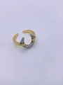 Detail of two-tone 18K gold and silver geometric ring with pavé zircon setting - Adjustable Open / Horseshoe Crescent Rhinestone Style (戒指02)