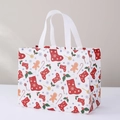 White Christmas non-woven gift bag with festive gingerbread man and stocking patterns - Christmas Style 15