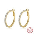 Elegant S925 sterling silver hoop earrings with gold plating and pavé cubic zirconia - Gold Hoop Studs SE394-14K / Gold