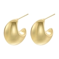 Detailed view of hollow teardrop earrings with high-polished 18K gold-plated finish - Gold Hollow Semicircle