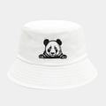 White canvas bucket hat with cute panda embroidery for outdoor casual sun protection - One Size / White