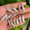 Baroque rectangle freshwater pearl pendant with gold plated edges for DIY jewelry making - No.32 Width 6-9mm Length 28-33mm