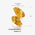 Goldener Federring aus Edelstahl mit Blattstruktur und verstellbarem offenem Design - Goldener Feder-Stil