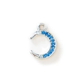 Silver crescent moon pendant featuring blue gemstones for jewelry making necklaces - Silver Blue Zirconia