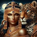 DIY diamond painting featuring an Egyptian woman and a blue-eyed leopard in night moonlight - Ancient Egyptian Beauty And Leopard Style / 20x30cm
