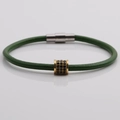 Fashionable green woven leather bracelet with gold cylinder charm and magnetic clasp - Green(6)
