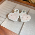 Elegant heart-shaped pearl stud earrings with pink glitter inlay and zircon accents - Pink Rhinestone Heart