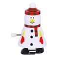 Wind-up walking Christmas snowman toy with red green striped hat and scarf accessory - Wind-up Walking Snowman