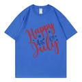 T-shirt bleu roi avec imprimé Happy 4th of July et étoiles pour la fête de l'indépendance - XS / Hauts / Bleu saphir