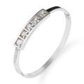 Polished silver titanium steel bangle with square white and black stones at a 45-degree angle - White Gold