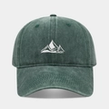 Detailed embroidery of white mountain peaks on dark green washed cotton baseball cap - Dark Green