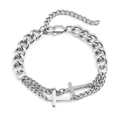 Double-layer stainless steel Cuban chain bracelet with silver cross charms for women - Double Layer Cuban Chain with Cross Pendants