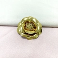 Golden camellia flower brooch in metallic PU leather with vintage brushed texture - Deep Gold