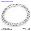 Bracelet gourmette en acier inoxydable poli argenté, largeur 8mm et longueur 200mm - Largeur 8mm x Longueur 200mm (KB207776-Z)