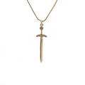Macro detail of gold cross sword pendant with cubic zirconia stones on box chain - A0240 Sword