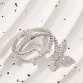 Elegant silver butterfly zircon ring with 14K gold plating in double-layer spiral design - Silver