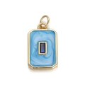 Detail of gold rectangular pendant with blue marble enamel and centered blue gemstone - YSN006-7 Rectangular Blue Enamel Blue Gemstone Pendant