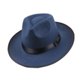 Chapeau fedora classique en laine bleu marine avec ruban satin noir et bord large - M (56-58cm) / Bleu Marine