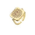 Gold plated lion head open ring with sparkling white zircons and red gemstone eyes - Adjustable Open / Lion Head / Gold