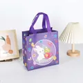 Sac de Pâques violet en intissé avec motif de lapin, œufs et Happy Easter Day - XH48-Vertical