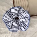 Close-up of blue and white striped fabric scrunchie with detailed stitching on linen - White Striped (14cm)