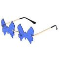 Blue butterfly-shaped rimless sunglasses with gold metal frame and gradient lenses - Gold Frame Dark Blue Lens