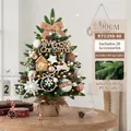 90cm white Christmas tree with 28 ornaments and warm LED lights for home decor - 90cm Mixed Leaf Set White Wood