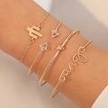4-teiliges goldenes Armband-Set mit Love-Schriftzug, Kaktus-Anhänger und Kristall-Details - Gold 10674