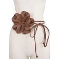 Elegant brown faux leather floral waist belt with tie-up string for dresses and suits - Coffee