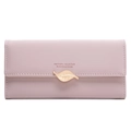 Elegante cartera larga morada clara con hebilla de hoja dorada y diseño minimalista - Rosa