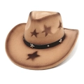 Khaki felt western cowboy hat featuring dark star patterns and a studded black leather band - M (56-58cm) / Camel