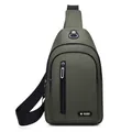 Army green water-resistant oxford chest bag with dual zippers and earphone port - 0101 Green