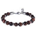 Dettaglio del bracciale di perle occhio di tigre rosso-marrone con chiusura a moschettone - 8mm / Bracciale Occhio di Tigre Rosso