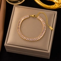 Elegant 18K gold-plated stainless steel bracelet with square pink zircon gemstones - Gold with Pink Zirconia