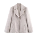 Slim fit dames blazer in havermout beige met reverskraag en een getextureerde tweed gebreide - XS / Abrikoos