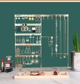 Detail of a 5-tier gold metal jewelry organizer with a natural wooden base tray - Gold