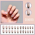 Uñas postizas mocha con estrellas plateadas brillantes y detalles de perlas - Estilo de Diamantes de Imitación Francés Estrella Luna con Pegamento (D3033)