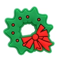 Close-up of a green Christmas wreath shoe charm with a red bow for clog decoration - Christmas Wreath