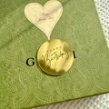 Detail of luxury green textured gift box with gold Happy Birthday mirror tag and heart card - English Birthday Style 2 / Gold