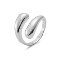 Polished silver open ring featuring asymmetrical teardrop ends with mirror finish - Adjustable Open / Silver Hugging Hands