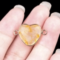 Yellow gemstone heart connector charm in gold-plated frame for DIY jewelry making - Dyed Yellow Clear Quartz Double Hole (Gold)