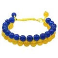 Pulsera de doble capa hecha a mano con cuentas de cristal natural amarillas y azules - Pulsera de Cristal Amarillo Azul - Doble Capa Tejida