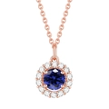 Classic round blue sapphire pendant necklace in rose gold finish with zircon halo - Tanzanite Blue 【Rose Gold】