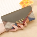 Women long wallet in olive green and multicolor geometric patchwork leather design - Patchwork Dark Green