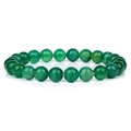 Handmade 8mm natural green striped agate beaded stretch bracelet with polished finish - Green Agate