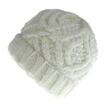 Detail of chunky cable knit pattern and folded brim on cream white winter beanie - S (54-56cm) / White