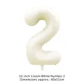 32-inch cream white number 2 foil balloon for birthday party decorations, 90x51cm size - 32 Inch Number 2 / Cream White