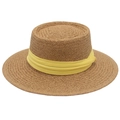 Chapeau de paille à bord large avec ruban jaune à trois couches pour un style de vacances - Corps Kaki + Ruban Jaune